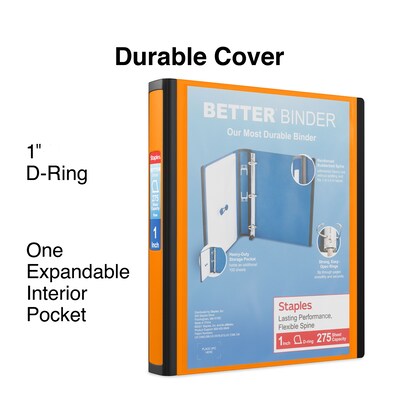 Staples® Better 1" 3 Ring View Binder with D-Rings, Orange (13465-CC)