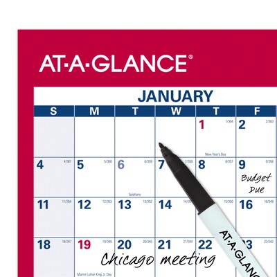 2026 AT-A-GLANCE 36" x 24" Yearly Dry Erase Wall Calendar, Reversible, White/Red (PM26-28-26)