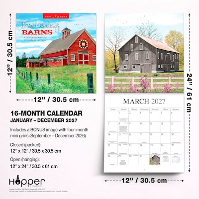 2027 BrownTrout Beckoning Barns 12" x 12" Monthly Wall Calendar (9781773728834)