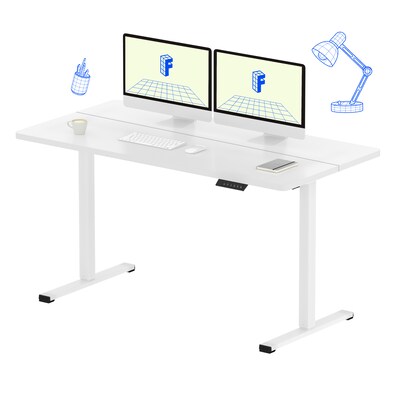 FlexiSpot ET155E 55W Electric Rectangular Adjustable Standing Desk, White