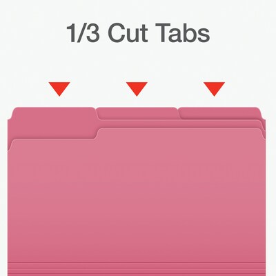 Pendaflex Heavy Duty File Folder, 1/3-Cut Tab, Assorted, Legal Size, Pink, 100/Box (1007033)