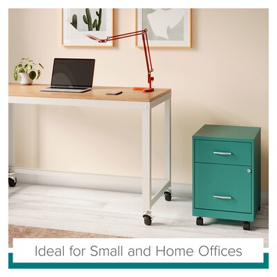 Space Solutions 18" 2-Drawer Mobile Verticle File Cabinet with Accessory Drawer, Letter Width, Teal (25937)