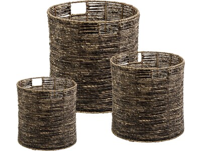 Honey-Can-Do Coastal Woven Nesting Baskets with Handles, Brown Maize, 3/Set (STO-07879)