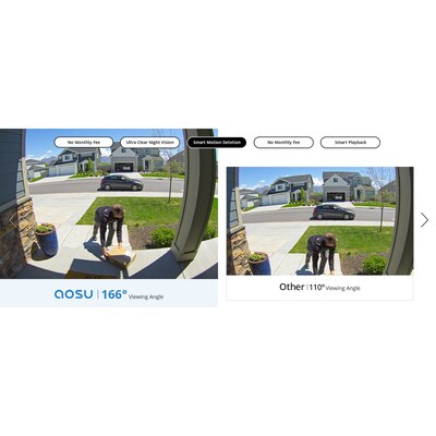 aosu 3K 5.0-MP QHD Dual-Band Wireless AI-Smart Wide-Angle Video Doorbell with HomeBase Chime, Black/White (V8S1AX11)