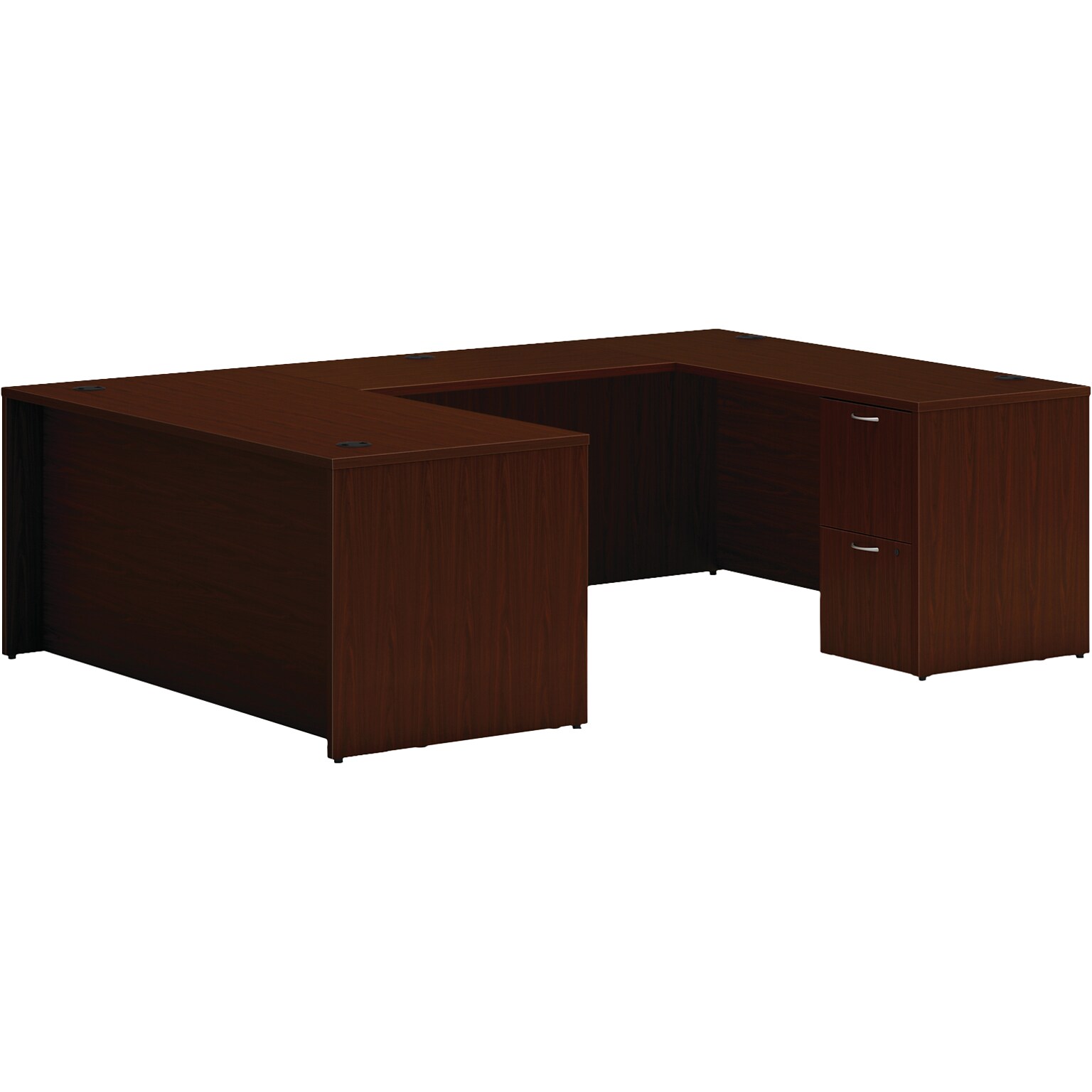 HON Mod 66W U-Shaped Computer Desk with 2 Support Pedestals, Traditional Mahogany (HLPL6696UDESKTM1)