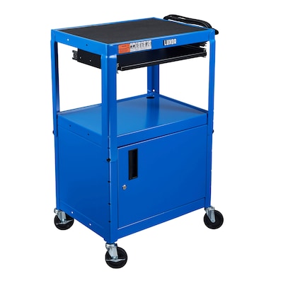 Luxor LEADER 3-Shelf Adjustable Media Utility Cart with Pullout Tray and Locking Cabinet, Blue (AVJ42KBC-RB)
