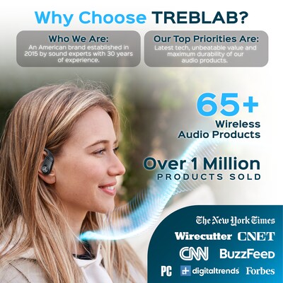 Treblab Wireless Noise Canceling Earbuds, Bluetooth, Black (X4)