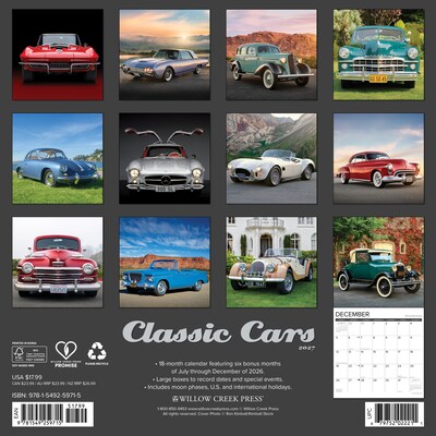2027 Willow Creek Classic Cars 12 x 12 Monthly Wall Calendar, Assorted Colors (59715)