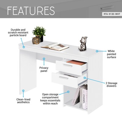 Techni Mobili 48" Writing Desk, White (RTA-913D-WHT)