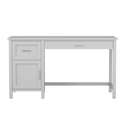 Martha Stewart Hutton 54"W Engineered Wood Rectangular Shaker Style Home Office Desk, Gray/Brushed Nickel (ZGZP09GY)