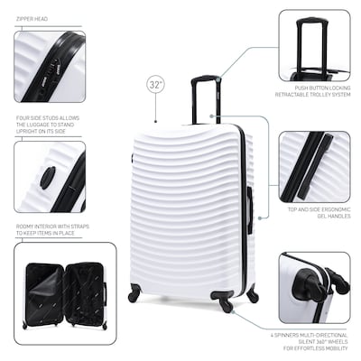 DUKAP Adly 33.27" Hardside Suitcase, 4-Wheeled Spinner, TSA Checkpoint Friendly, White (DKADL00XL-WHI)
