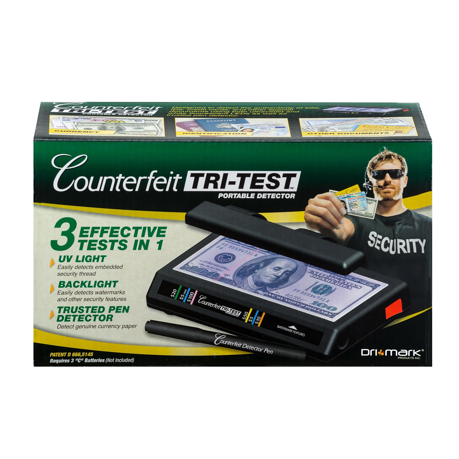Dri Mark Tri Test Counterfeit Detection Machine, Black (351TRI)