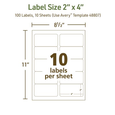 Avery EcoFriendly Laser/Inkjet Shipping Labels, 2" x 4", White, 100 Labels/Pack (48807)