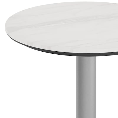 Flash Furniture Acadia 24" Round Wooden Dining Table with Round Base, White Faux Marble/Silver Base (STRD24WMATR18S)