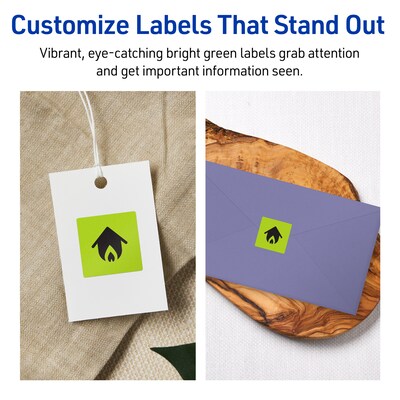 Avery Laser/Inkjet Multipurpose Square Labels, 1" x 1", Bright Green, 1920/Pack (94103)