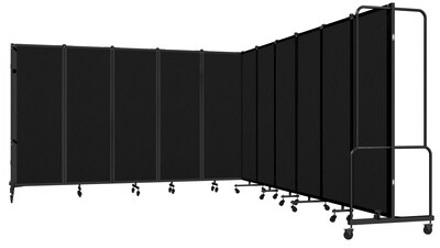 National Public Seating Robo Series 11-Panel Folding Mobile Room Divider, 72"H x 256"W, Black Fabric (RDB6-11PT10)