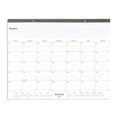 2026 Staples 21.75 x 17 Monthly Desk Pad Calendar, Gray (ST59701-26)