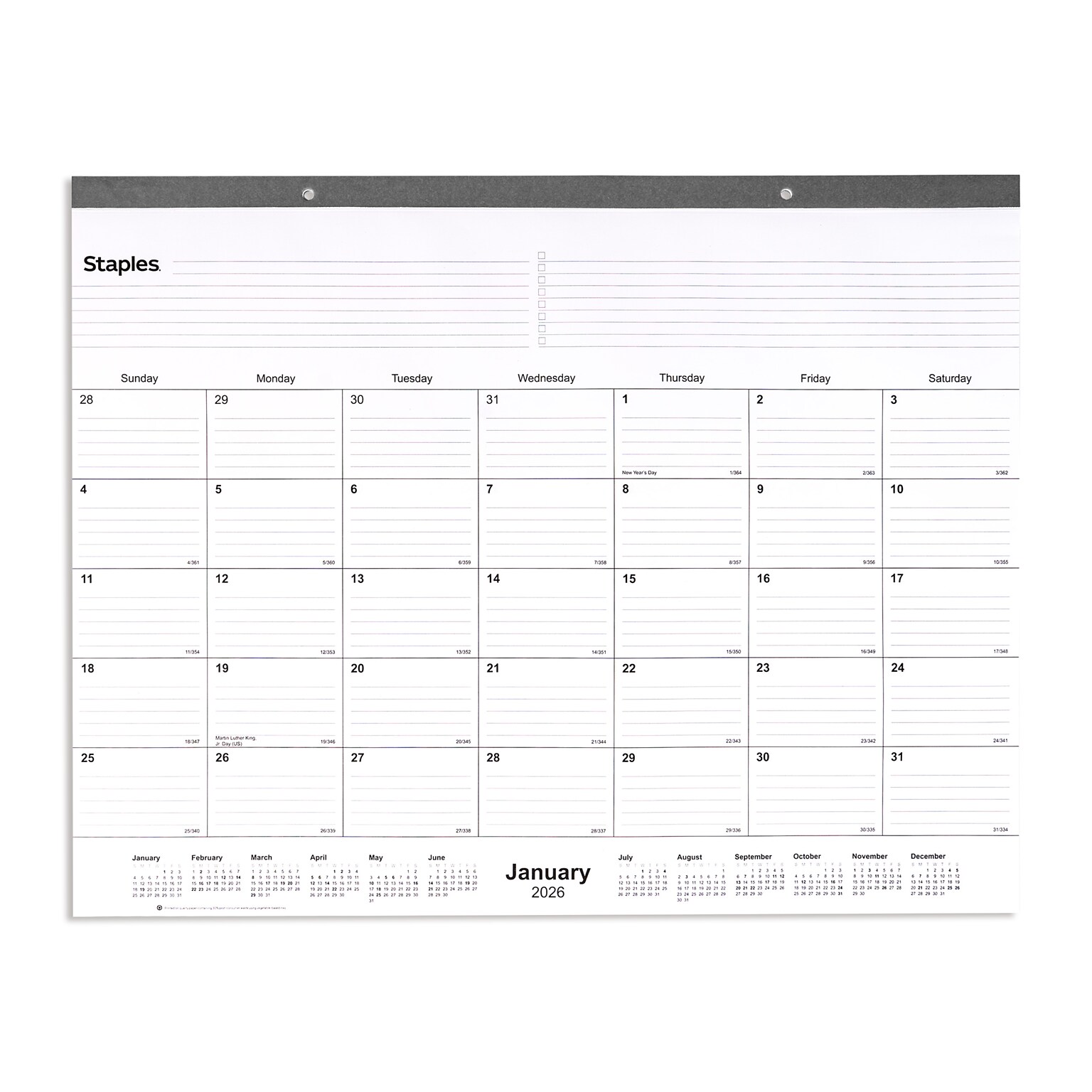 2026 Staples 21.75 x 17 Monthly Desk Pad Calendar, Gray (ST59701-26)