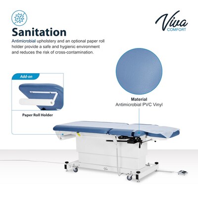 Viva Comfort XRO Electric Height and Back Adjustable Exam Table with Stirrups, 600 lb Capacity, Blue (ADI903-24-BLU-MK)