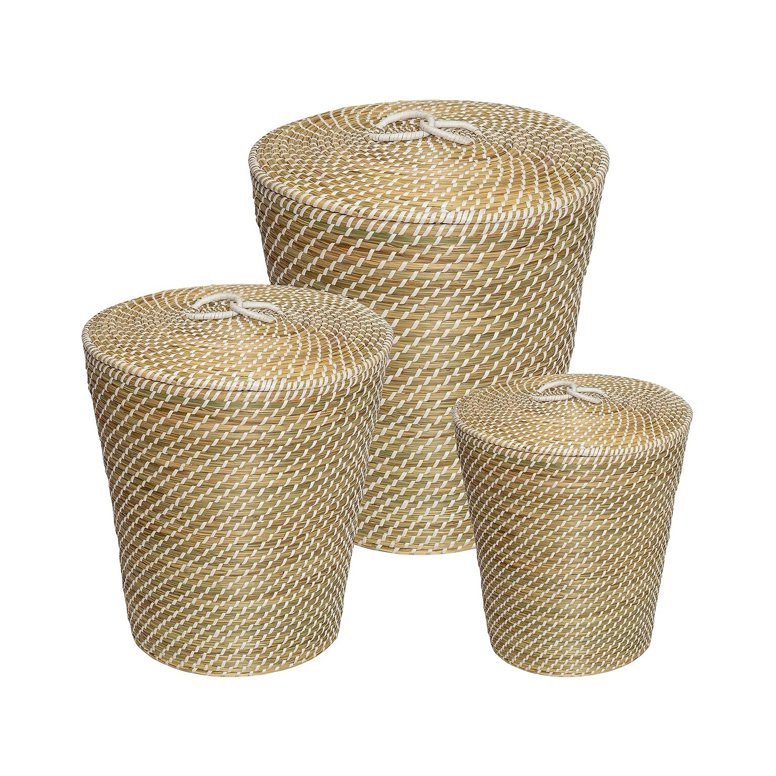 Honey-Can-Do Seagrass Snake Charmers Nesting Baskets, Natural/White, 3/Set (STO-08750)