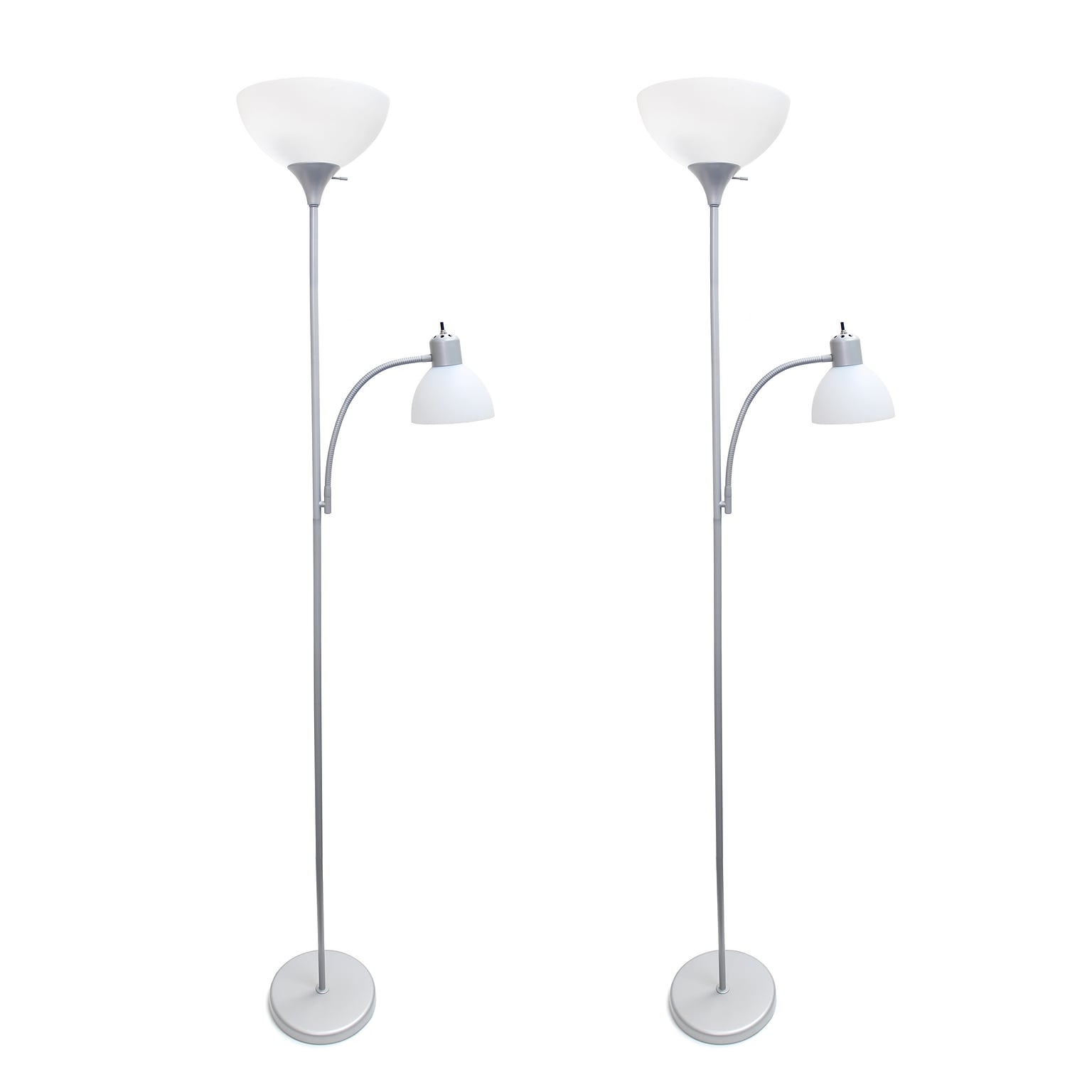 Simple Designs 71.5 Silver Floor Lamp with Dome Shades, 2/Pack (LF2000-SLV-2PK)