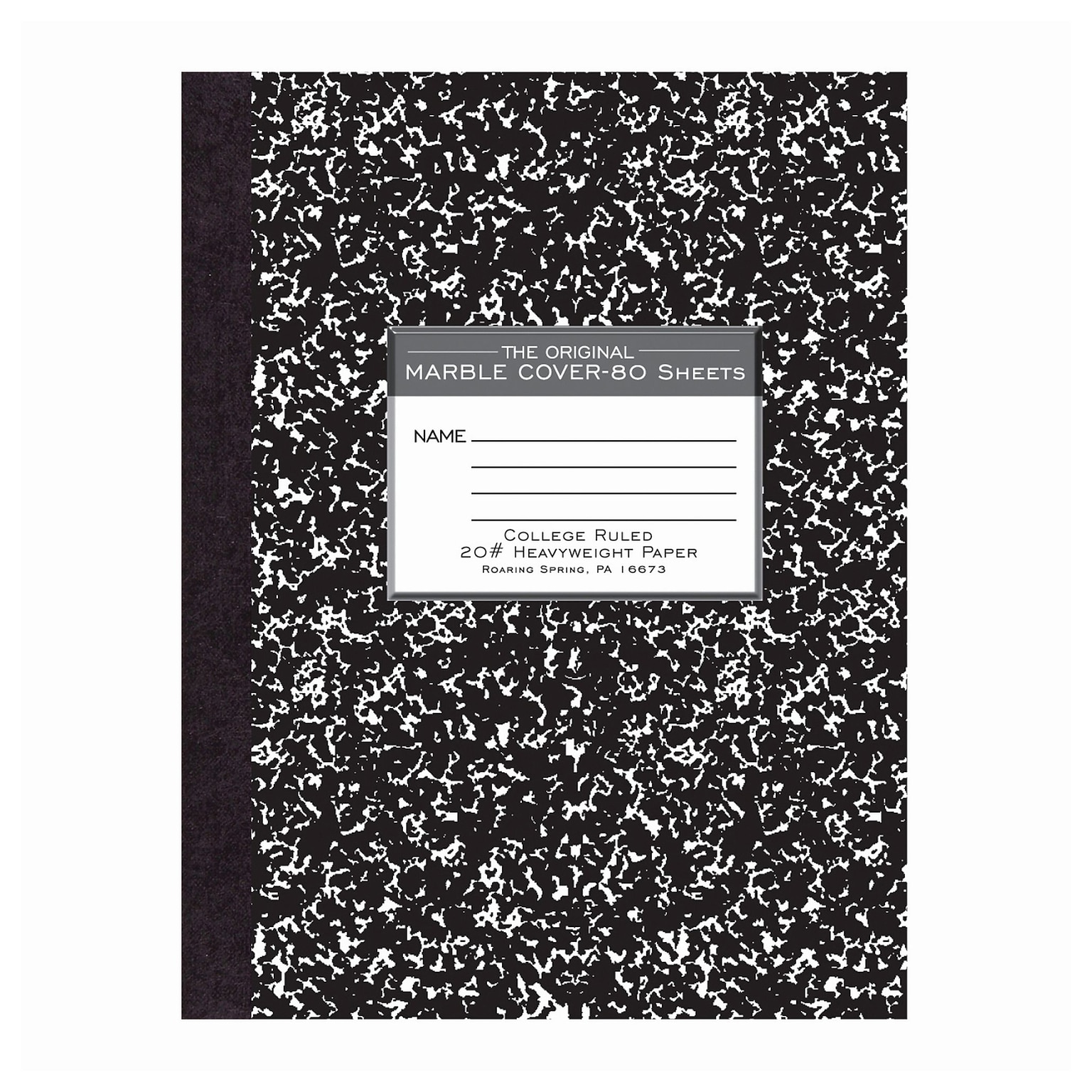 Roaring Spring Paper Products Composition Notebook, 7.88 x 10.25, College Ruled, 80 Sheets, Marble Black, 24/Case (77461cs)