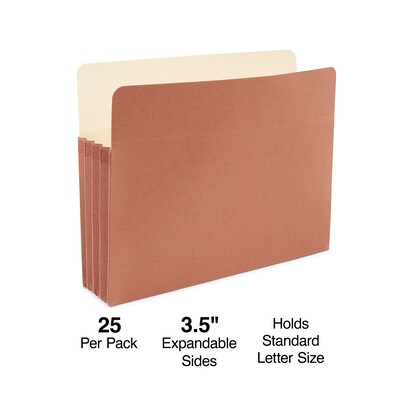 Staples Reinforced File Pocket, 3.5 Expansion, Letter Size, Brown, 25/Box (ST418293)