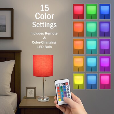 Simple Designs 19.5" LED Table Lamp, Brushed Steel/Red Shade (LT2024-RED-CCLB)