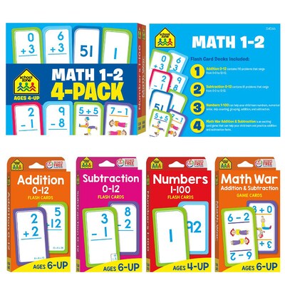 School Zone Math 1-2 Flash Card, 4/Pack (SZP04046)