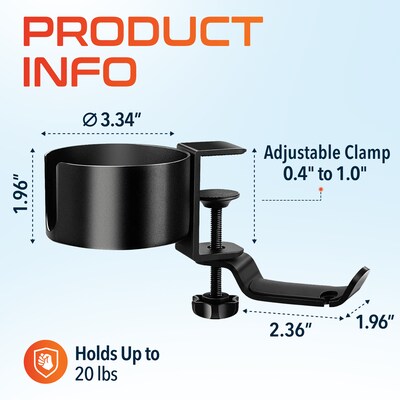 Delton H22 Under Desk Cup Holder and Desk Hook for Headphones, Black (DHSCH22)