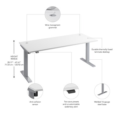 Bush Business Furniture Move 40 Series 72"W Electric Height Adjustable Standing Desk, White/Cool Gray Metallic (M4S7230WHSK)
