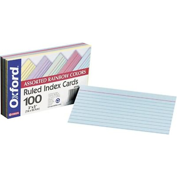 Oxford Oxford Lined Index Cards, 4 x 6, Assorted Colors, 100 Cards/Pack  (34610)