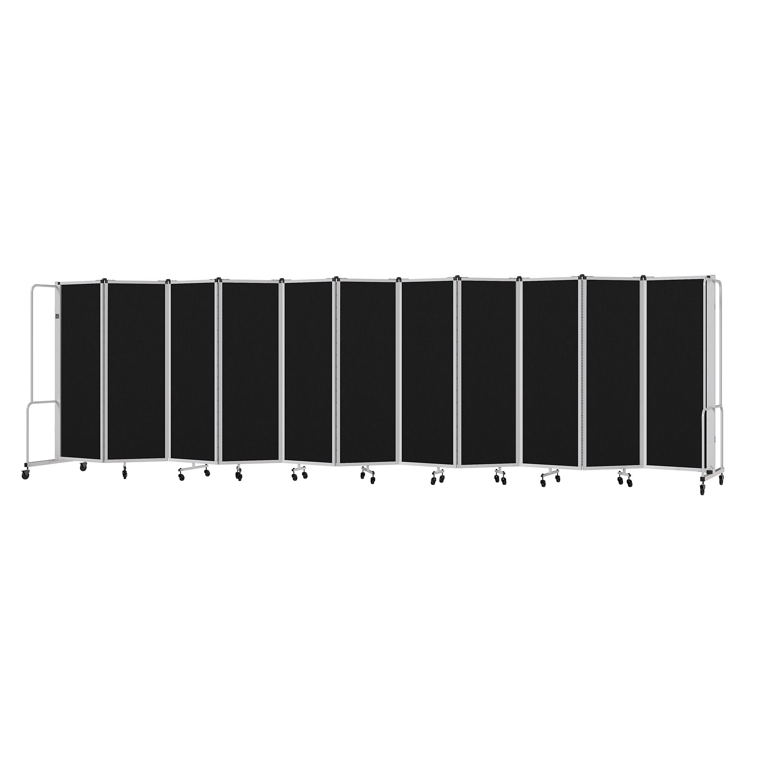 National Public Seating Robo Series 11-Panel Folding Mobile Room Divider, 72H x 256W, Black Fabric (RDG6-11PT10)