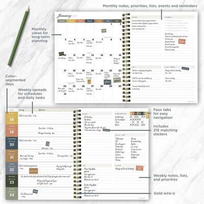 2027 TF Publishing Blooms of Blue 6.5" x 8"  Weekly & Monthly Standard Planner, Paperboard Cover, Multicolored (27-9218)