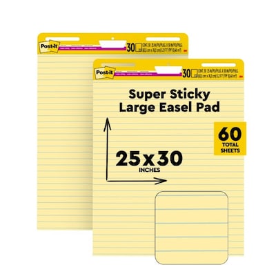 Post-it Super Sticky Easel Pad, 25" x 30", Lined, 30 Sheets/Pad, 2 Pads/Carton (561)