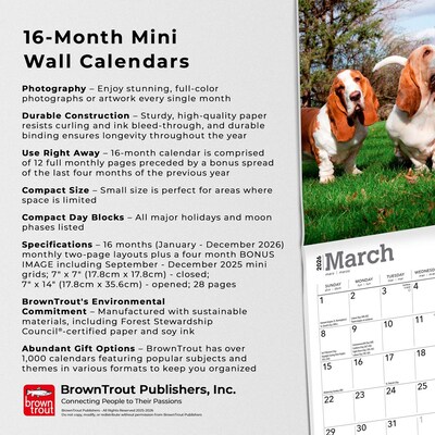 2026 BrownTrout Basset Hounds 7" x 7" Monthly Wall Calendar (9798330702312)