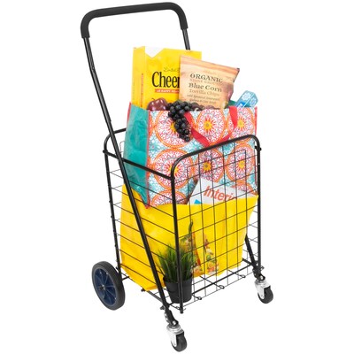 Mount-It! Small Rolling Utility Shopping Cart, Holds Up to 66 lbs., Black (MI-907S)