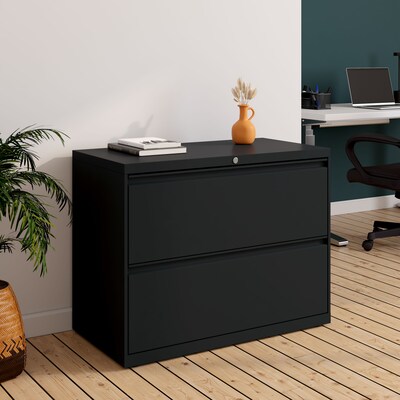 Quill Brand® Commercial 2 File Drawer Lateral File Cabinet, Locking, Black, Letter/Legal, 36"W (20054D)