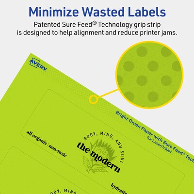 Avery Laser/Inkjet Multipurpose Rectangle Labels, 2" x 6", Bright Green, 80/Pack (94242)