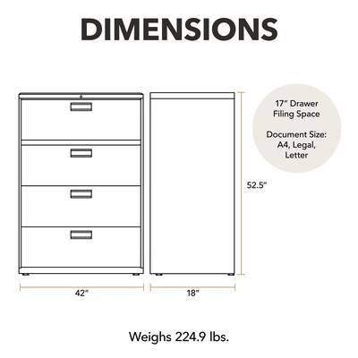HON Brigade 600 Series 4-Drawer Lateral File Cabinet, Locking, Charcoal, Letter/Legal, 42W (H694LS)
