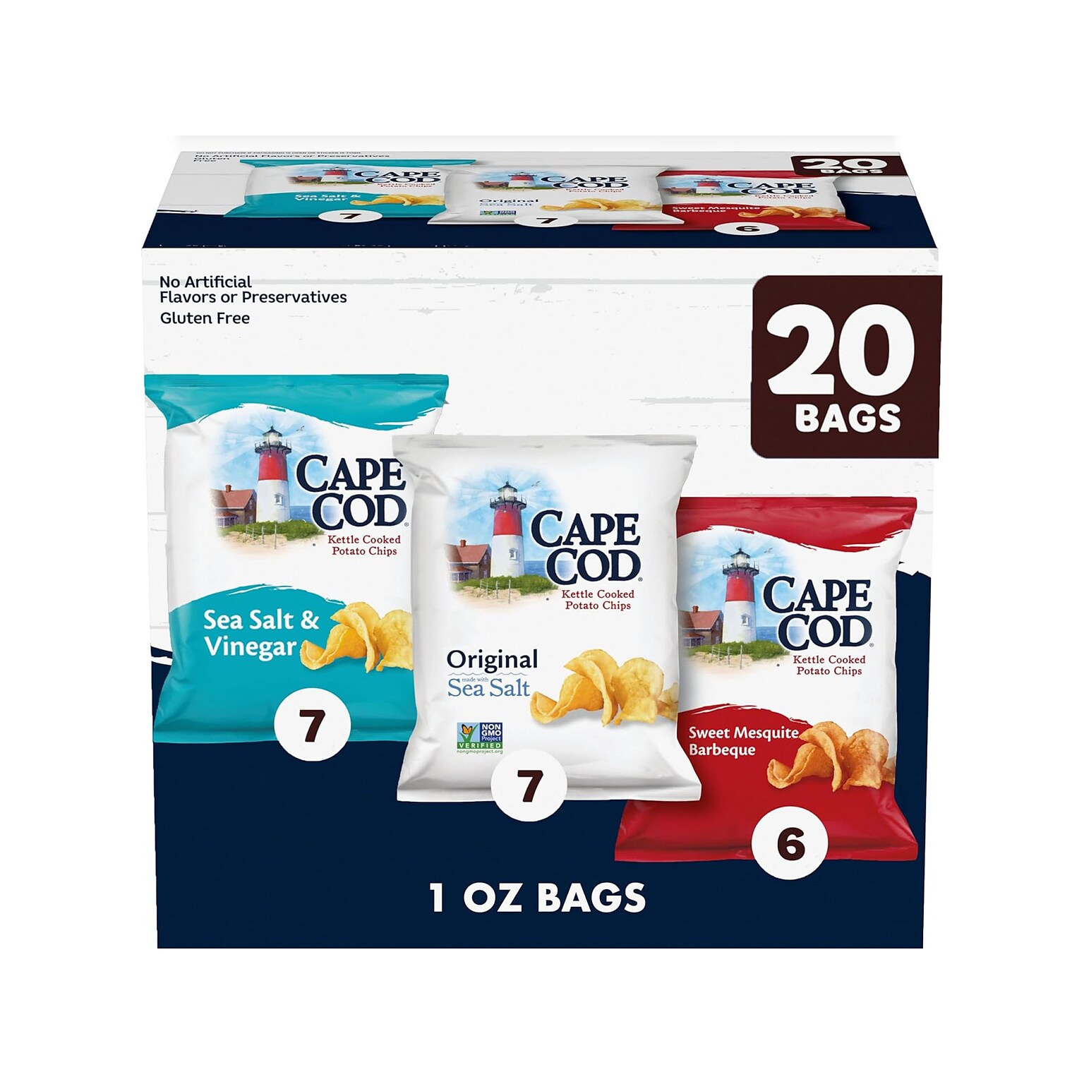 Cape Cod Gluten Free Potato Chips Variety Pack, 20 oz., 20 Bags/Carton (115025)