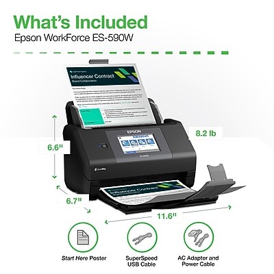 Epson WorkForce ES-590W Wireless Desktop Color Duplex Document Scanner (B11B288202)