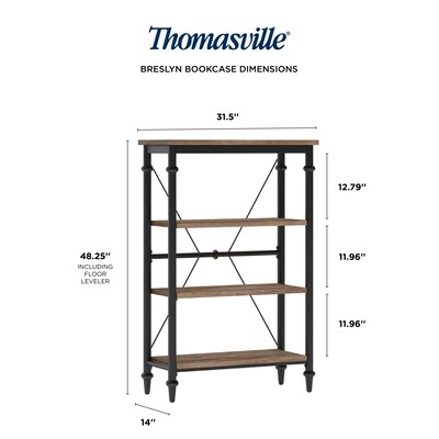 Thomasville Breslyn 3-Shelf 48"H Metal Bookcase, Crosscut Hickory/Black Nickel (SPLS-BRBK-TV)