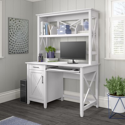 Bush Furniture Key West 48"W Small Computer Desk with Hutch, Pure White Oak (KWD248WT-03)