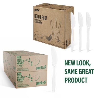 Perk™ Eco Compostable PLA Knife, Medium-Weight, White, 1800/Carton (PK56199CT)