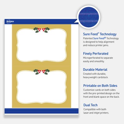 Avery Gold-Metallic Berries General Use Blank Cards, White, 20/Pack (S00-FGQ)