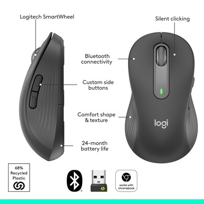 Logitech Signature M650 L Wireless Ergonomic Left Handed Optical Mouse, Graphite (910-006234)