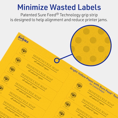 Avery Laser/Inkjet Rectangle Multipurpose Labels, 2/3" x 3-7/16", Bright Yellow, 1200/Pack (94210)