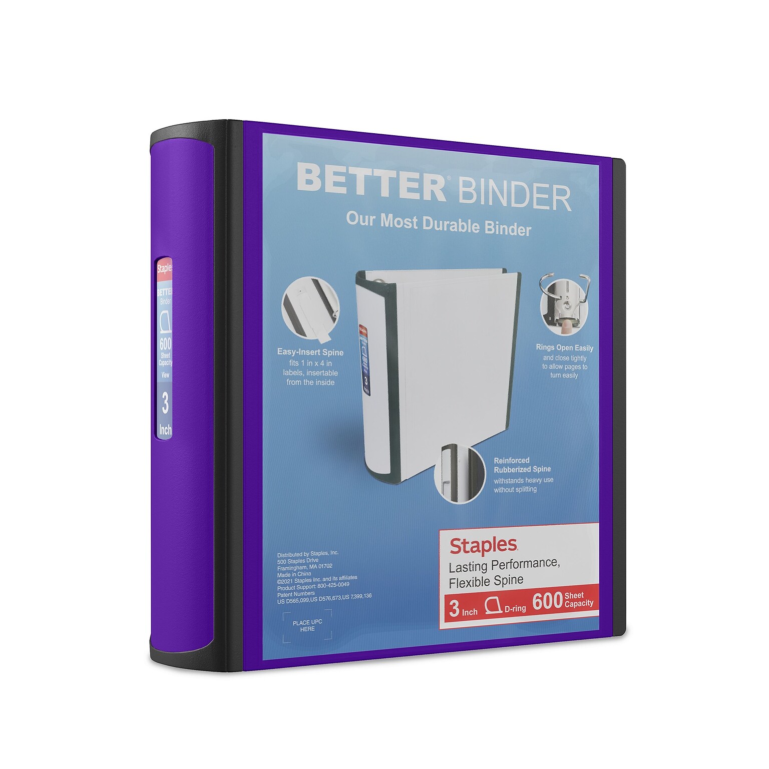 Staples Heavy Duty 3 3-Ring Better Binder, D-Ring, Purple (20246)