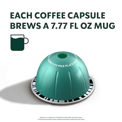 Nespresso Starbucks Pike Place Roast Coffee Nespresso Vertuo Capsules, Medium Roast, 30/Pack (163919)